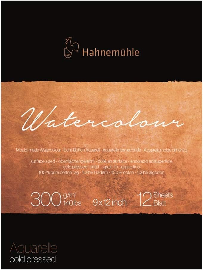 Hahnemuhle Collection 100% Cotton Watercolor Pad, 300 GSM, 9x12", 12 Sheets
