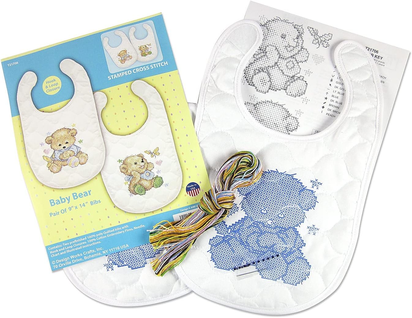 Tobin Bears Stamped for Cross Stitch Baby Bibs Kit 14" x 9"