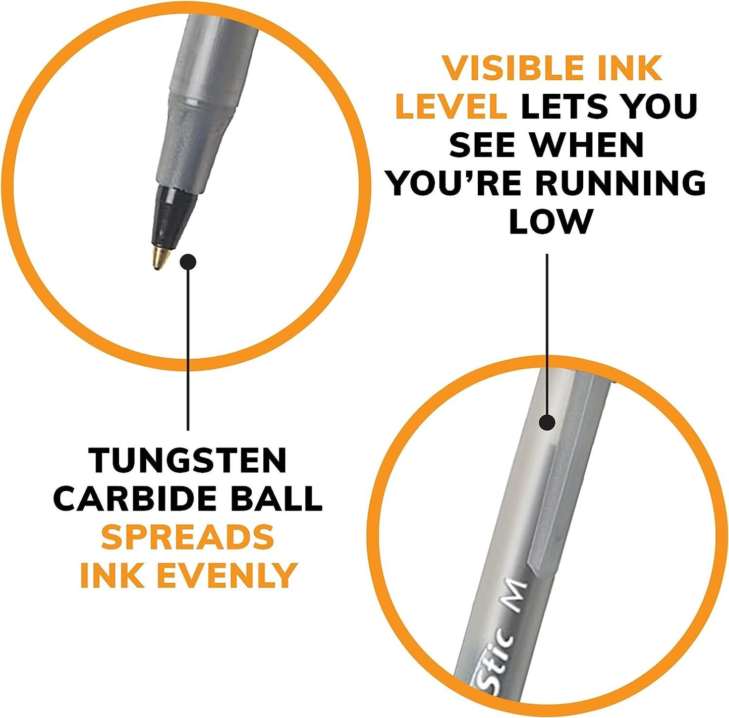 BIC Round Stic Xtra Life Ballpoint Pen, Medium Point (1.0mm), Black, 10-Count