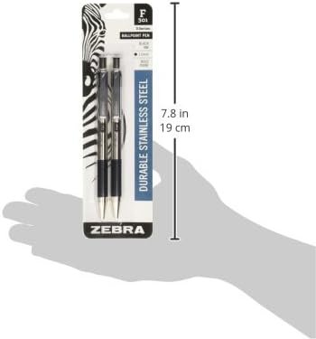 Zebra Pen F-301 Retractable Ballpoint Pen, Stainless Steel Barrel, Bold Point, 1.6mm, Black Ink, 2-Pack
