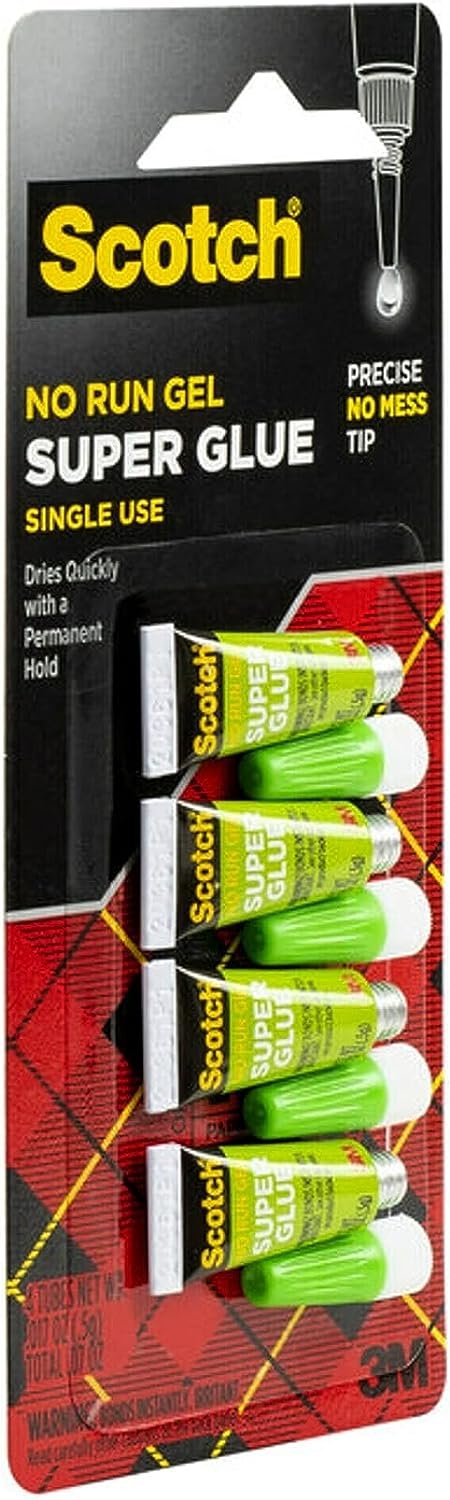 Scotch Super Glue Gel, 4-Pack of Single-Use Tubes, .017 oz each, Fast Drying, No Run Gel Formula (AD119)