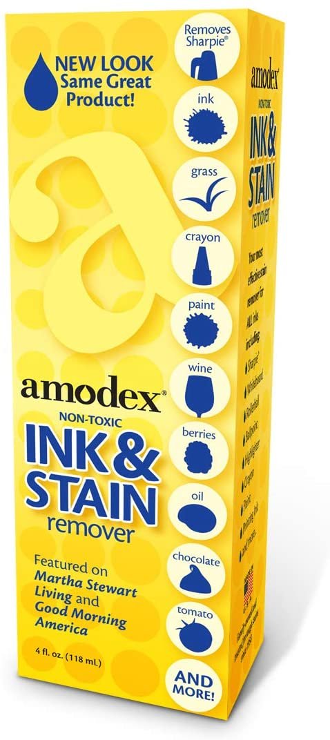 Amodex Ink and Stain Remover – Cleans Marker, Ink, Crayon, Pen, Makeup from Furniture, Skin, Clothing, Fabric, Leather - Liquid Solution - 4 fl oz Bottle