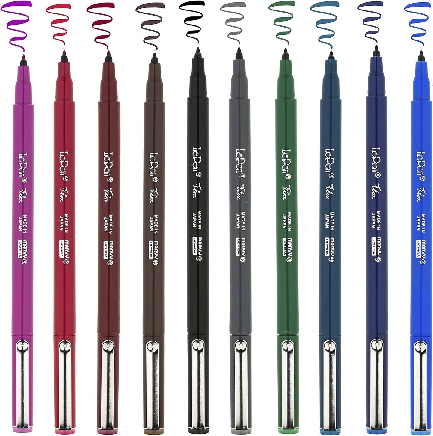 Marvy Uchida Le Flex 10 Piece Set Writing Pen, Primary Colors