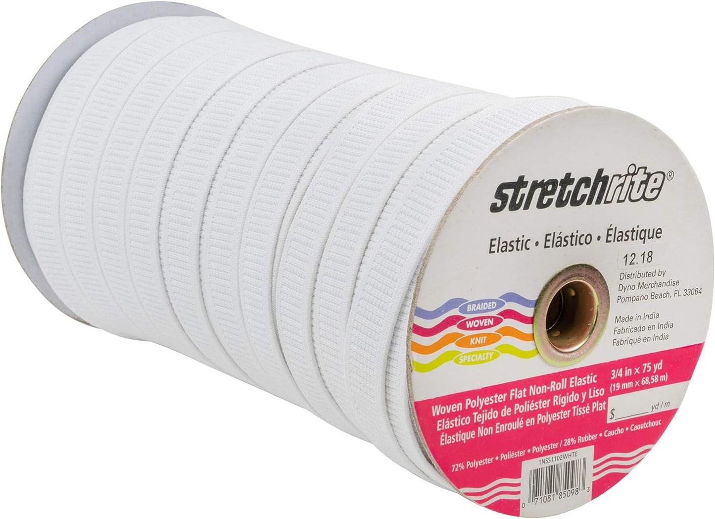 Stretchrite Woven Polyester Elastic Spool, 3/4-Inch by 75-Yard, White