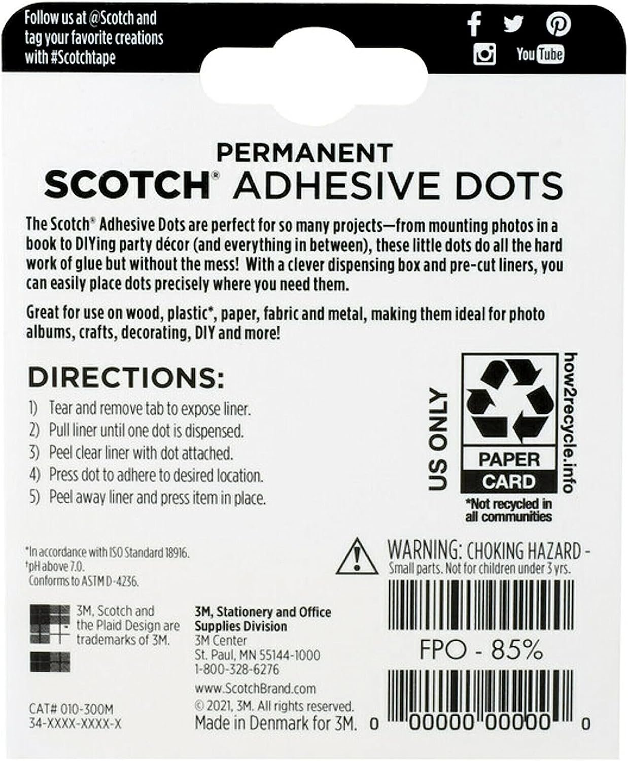 Scotch Adhesive Dots, Medium, 300 Dots/Pack, Easy Dispensing, Permanent, Photo-Safe (010-300M)
