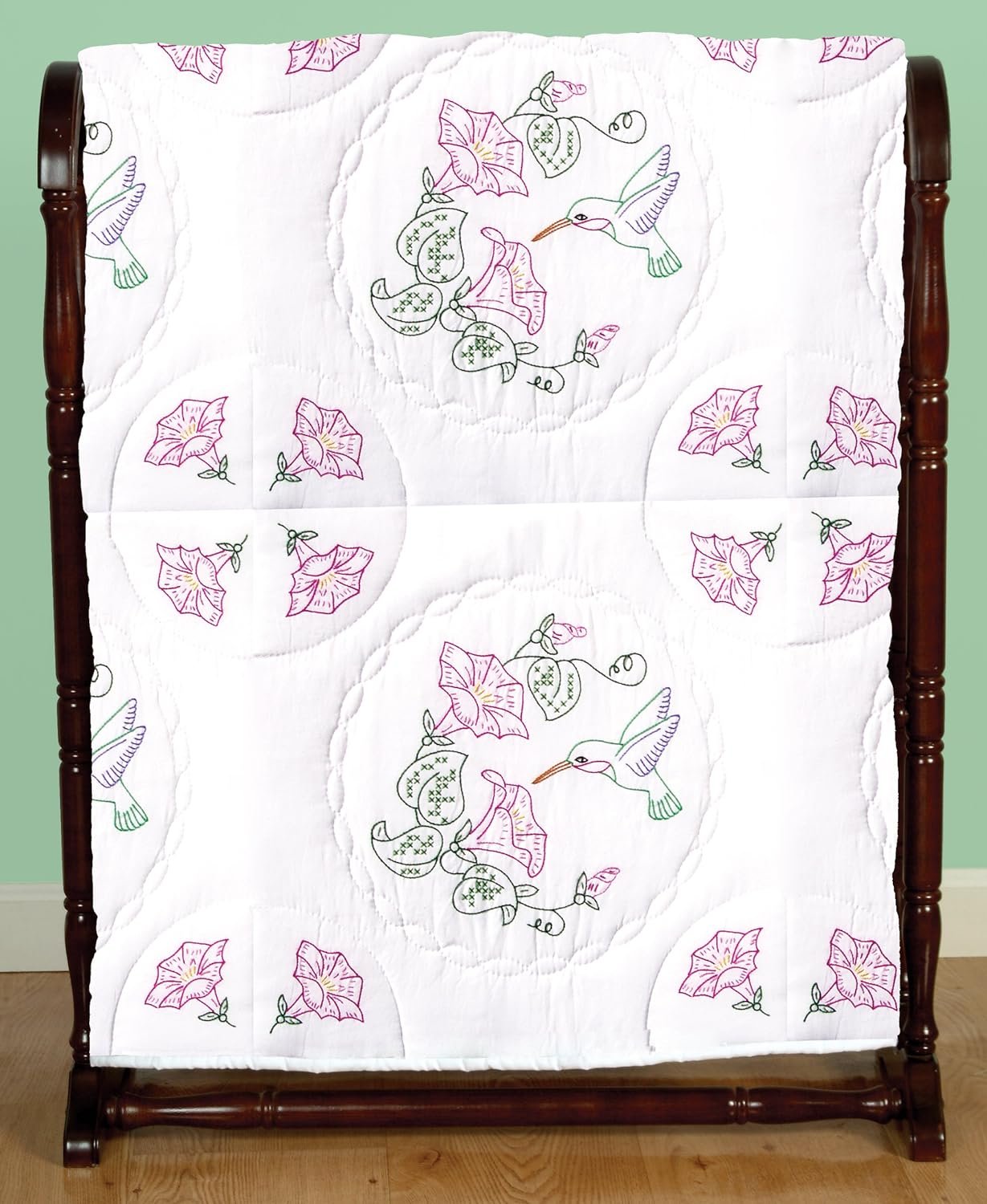 Jack Dempsey Needle Art 732293 Interlocking Hummingbird Quilt Blocks, 6 Quilt Blocks, 18-Inch-by-18-Inch, White