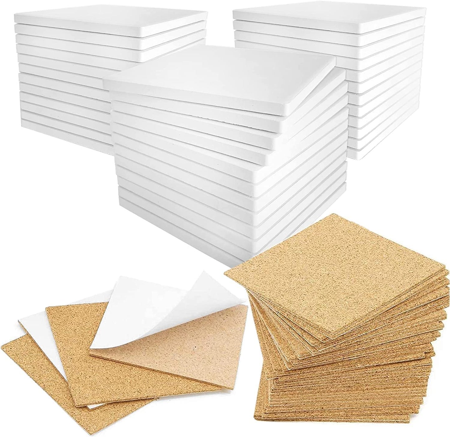 PIXISS Square Ceramic Coasters with Cork Backing - 50