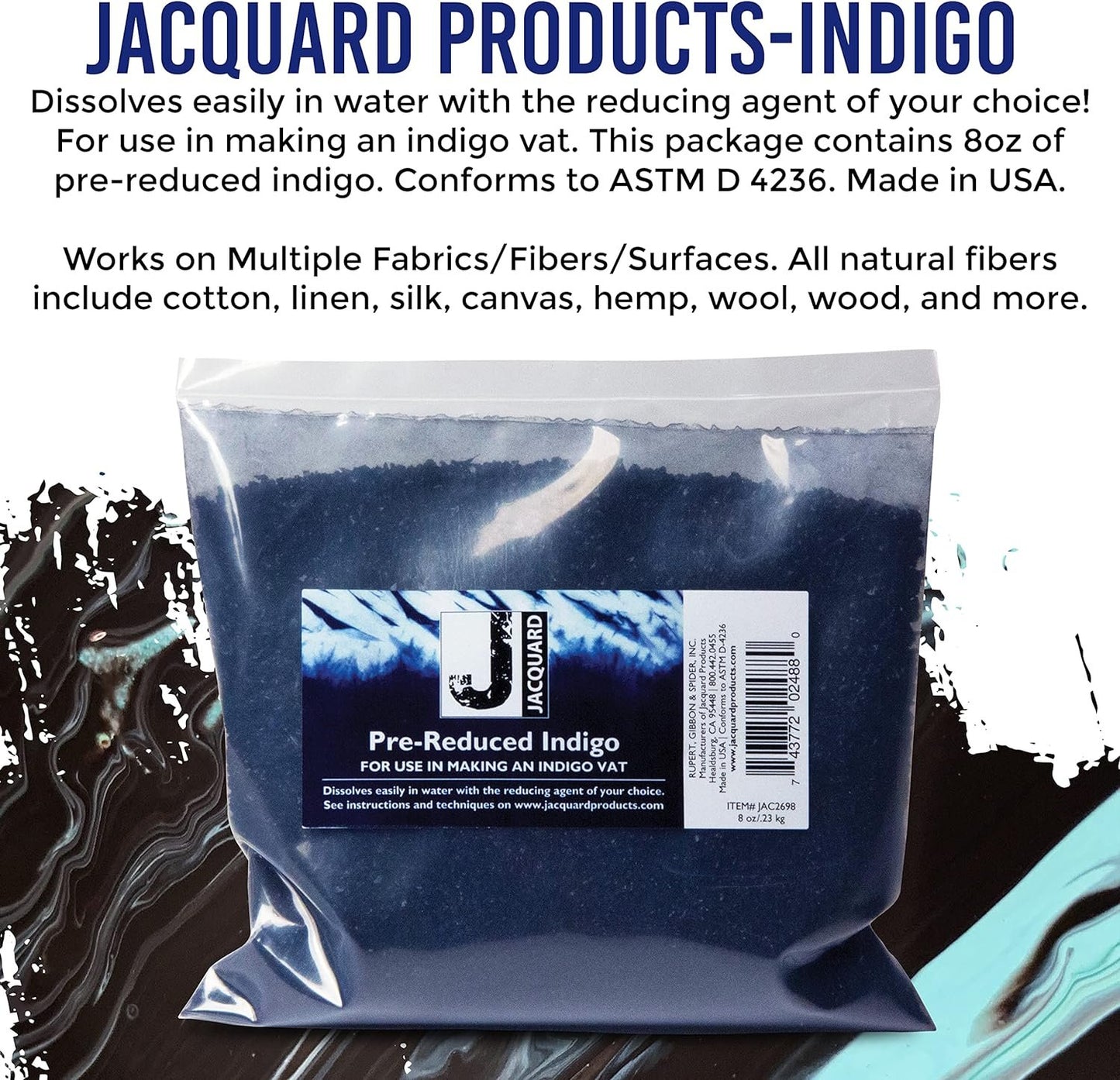 Jacquard Indigo Dye - 8 Oz Pre Reduced Indigo - Create Your Own Shibori Bag, Indigo Macrame, Indigo Dye Pillow, and More - Blue Dye Fabric