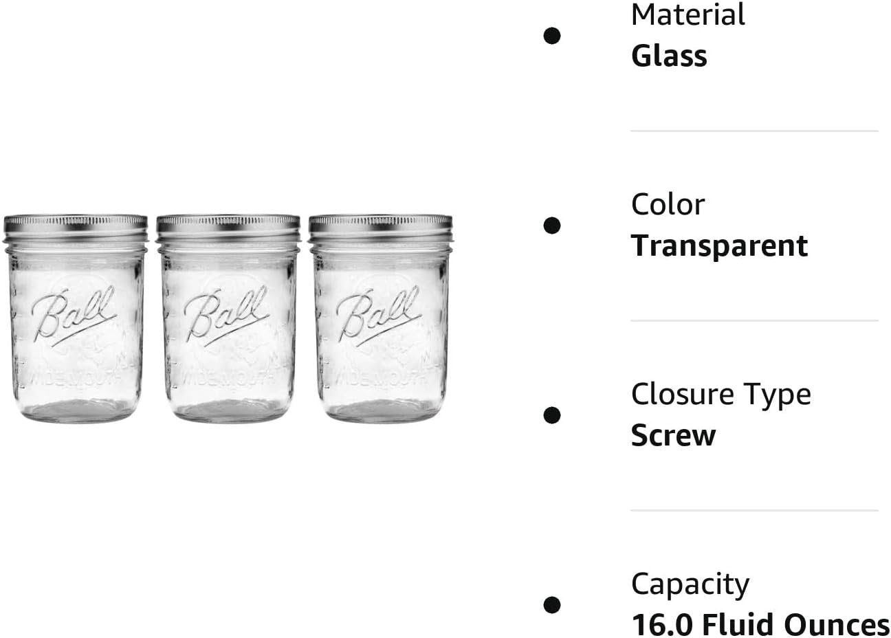 Ball Wide Mouth Pint 16-Ounces Mason Jars with Lids and Bands, (Set of 3)