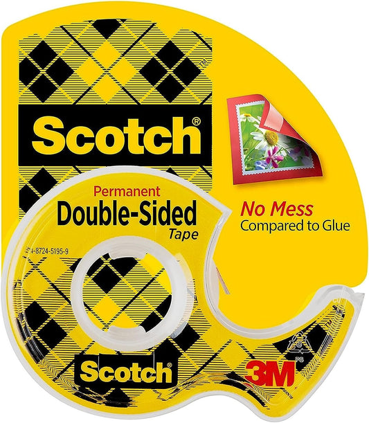 Scotch Double Sided Tape, Permanent, 3/4 in x 300 in, 1 Dispenser/Pack (237)