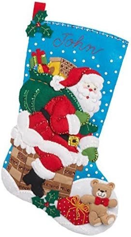 Bucilla 18-Inch Christmas Stocking Felt Applique Kit, Down The Chimney, Blue, White and Red