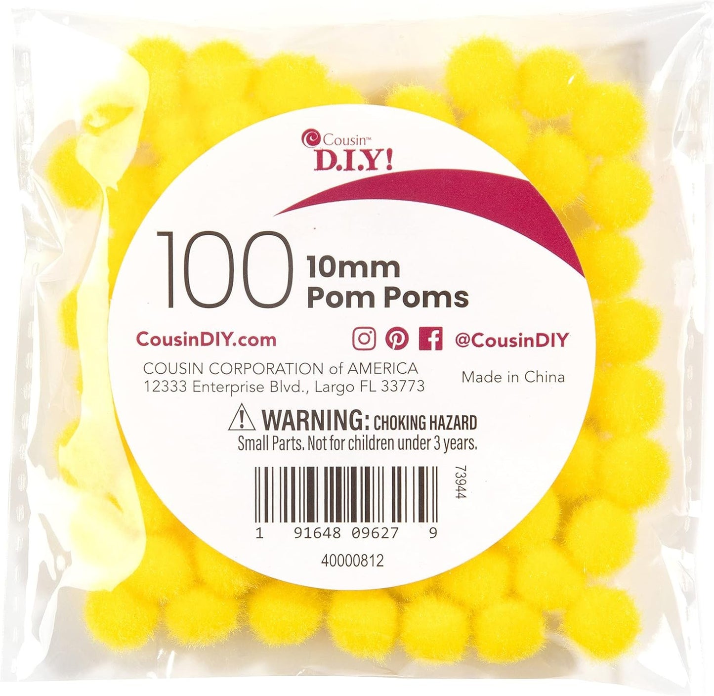 Cousin DIY Yellow 10mm Poms, 100 Pack