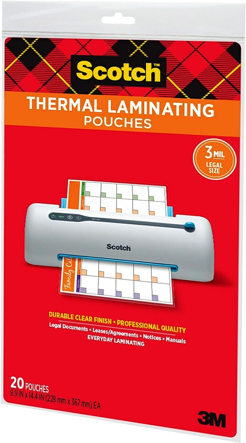 Scotch Brand Thermal Laminating Pouches, 8.9 x 14.4-Inches, Legal Size, 20-Pack (TP3855-20)