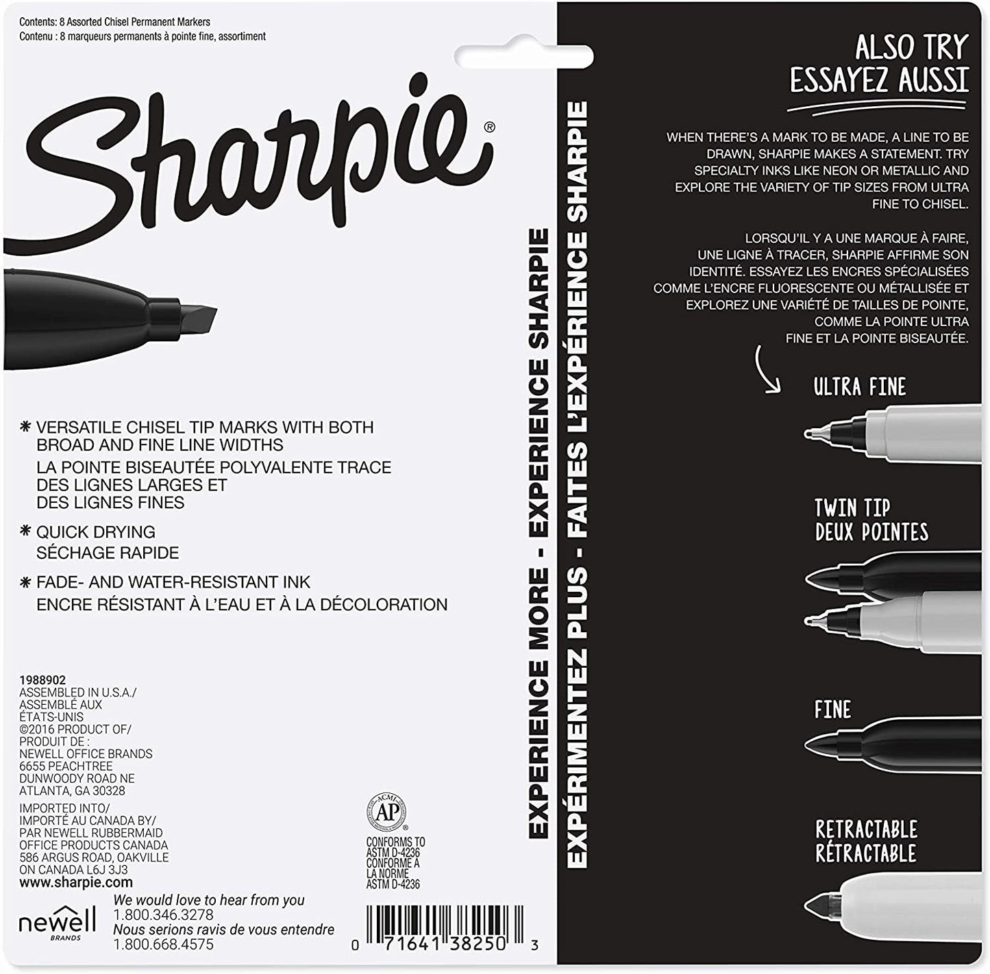 Sharpie Chisel Tip Permanent Marker, Assorted Colors, 8-Pack (38250PP)