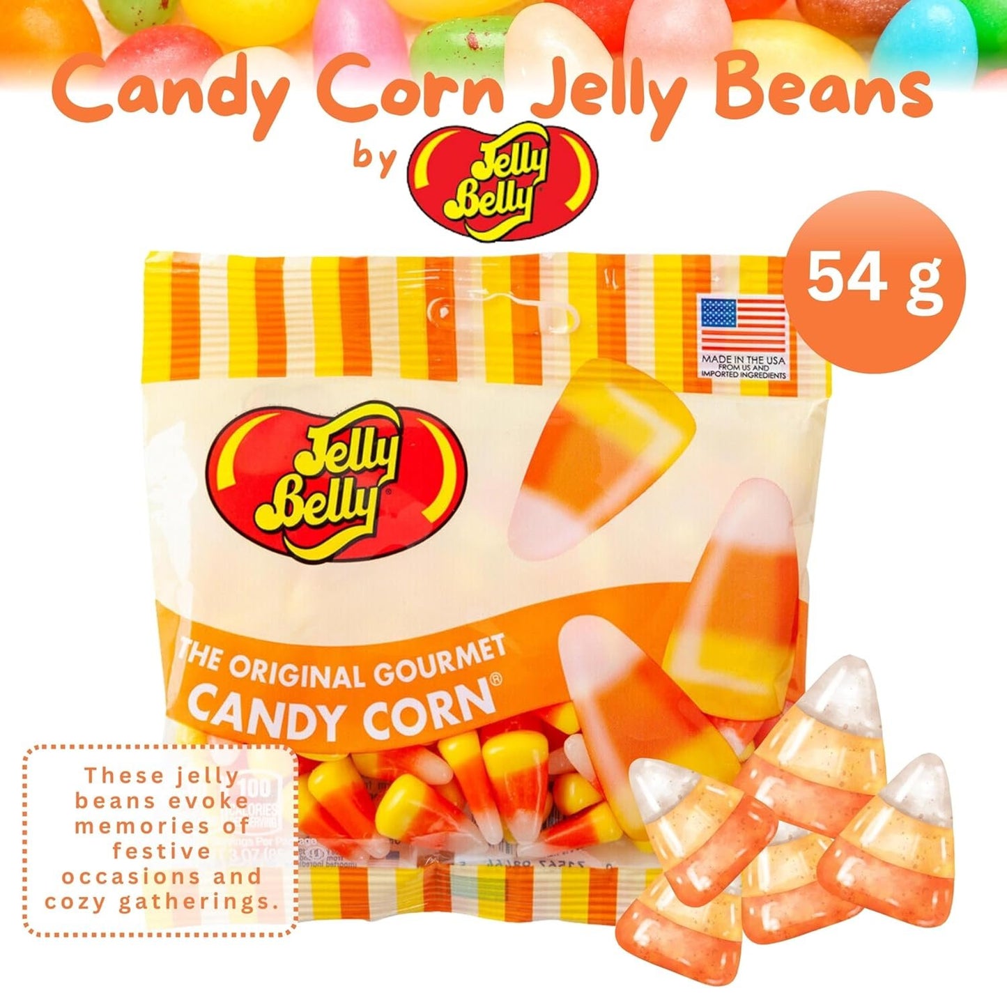 Candy Corn Flavored Jelly Belly Jelly Beans (3 Pack) and Mini Candy Dispenser - Includes 3 bags of 1.9 oz Candy Corn Jelly Beans & Small Gumball Machine
