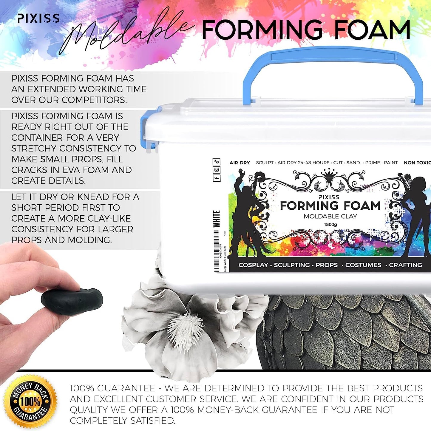 Pixiss Modeling Foam Clay - Premium Foam Air Dry Clay Cosplay Foam, 1500 Gram