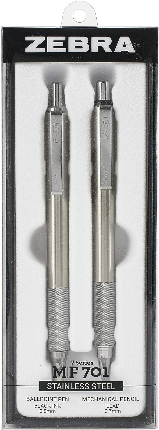 Zebra Pen F-701 Retractable Ballpoint Pen, Stainless Steel Barrel, Fine Point, 0.8mm, Black Ink, 1-Pack
