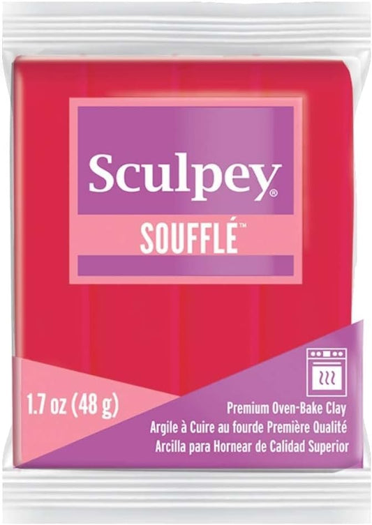 Sculpey Soufflé™ Polymer Oven-Bake Clay, Raspberry Pink, Non Toxic, 1.7 oz. bar,Great for jewelry making, holiday, DIY, mixed media and more! Premium light-weight oven bake clay.