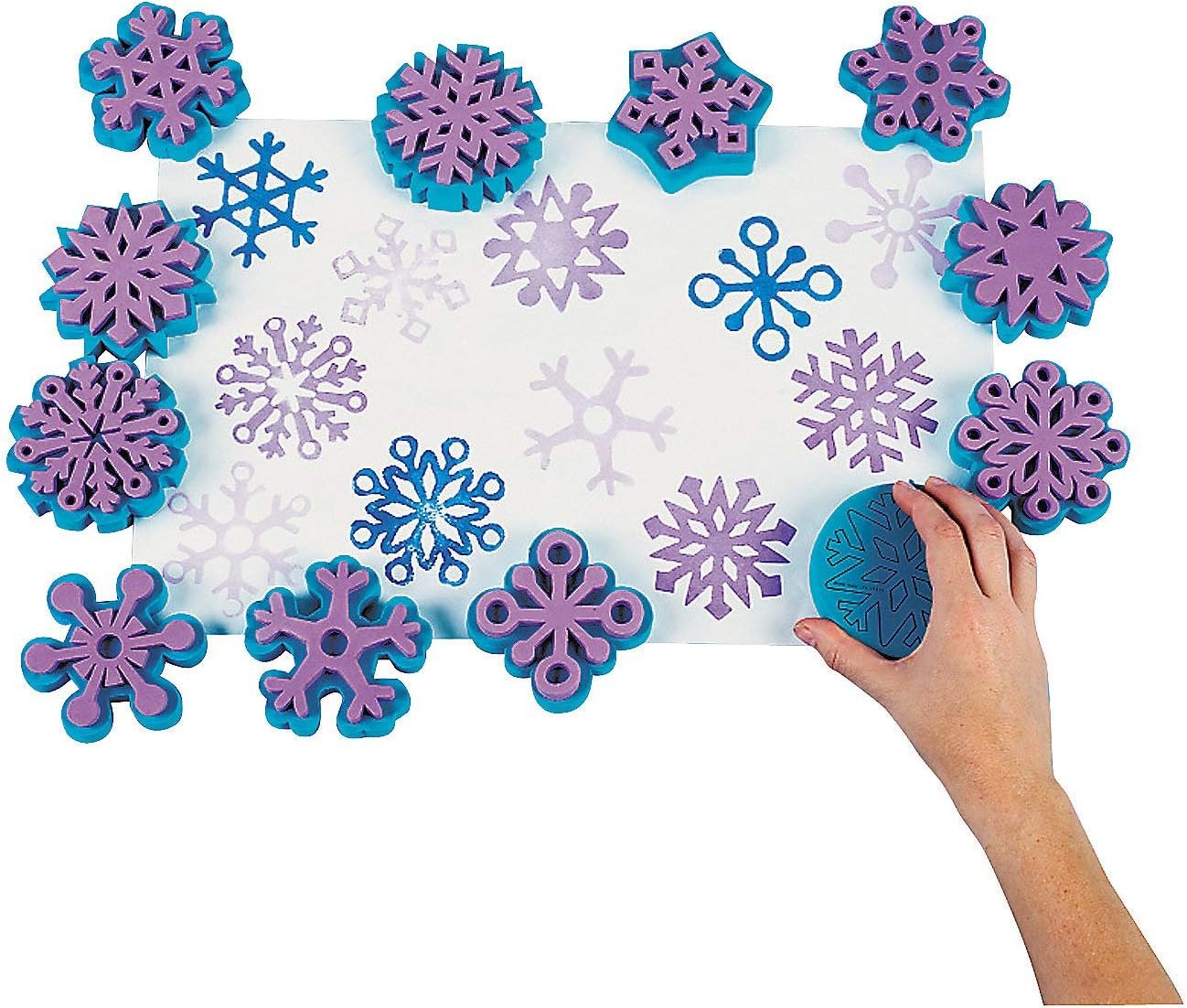 Foam Snowflake Stamps - 12 Pack of Stampers , Assorted Shapes - Winter and Christmas Crafts