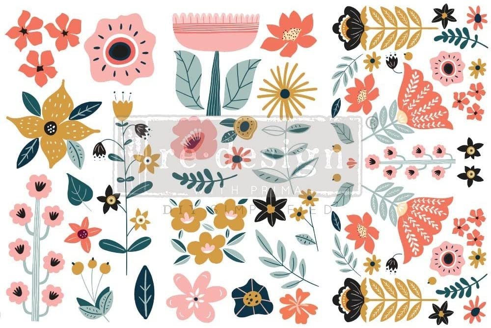 Prima Marketing Re-Design Decor Transfers 6"X12" 3/Sheets-Doodle Flowers