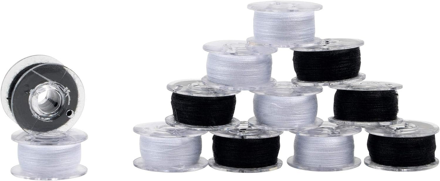 SINGER Class 15J Threaded Bobbins in Case, 12-Count, Black & White