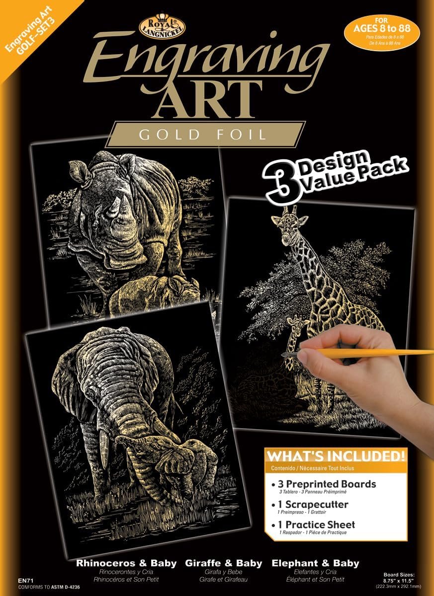 Royal & Langnickel Foil Engraving Art Kit Value Pack 8.75"X11.5", Gold - Grizzly Bears, Rams & Wolves