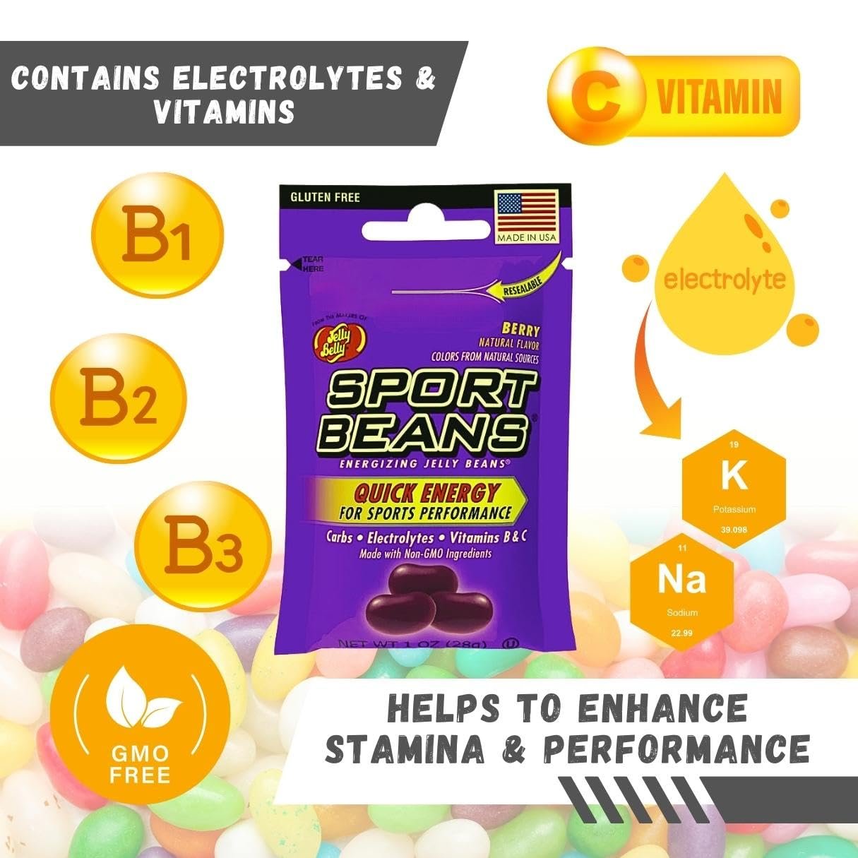 Jelly Belly Sport Beans and Extreme Energy Sport Beans Variety Pack (8 Various Flavors) - Caffeine Candy for Hiking Snacks, Cyclist Energy Chews, and Energy Gummies for Runners