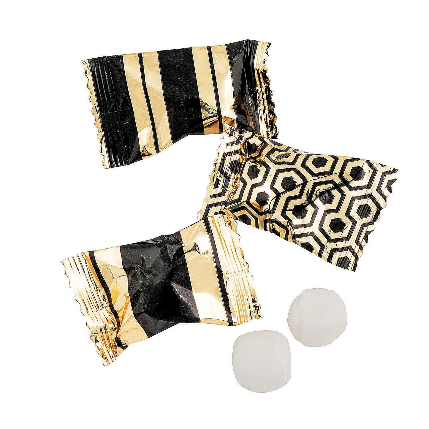 Fun Express Black and Gold Individually Wrapped Buttermints Candy, 108 Pieces
