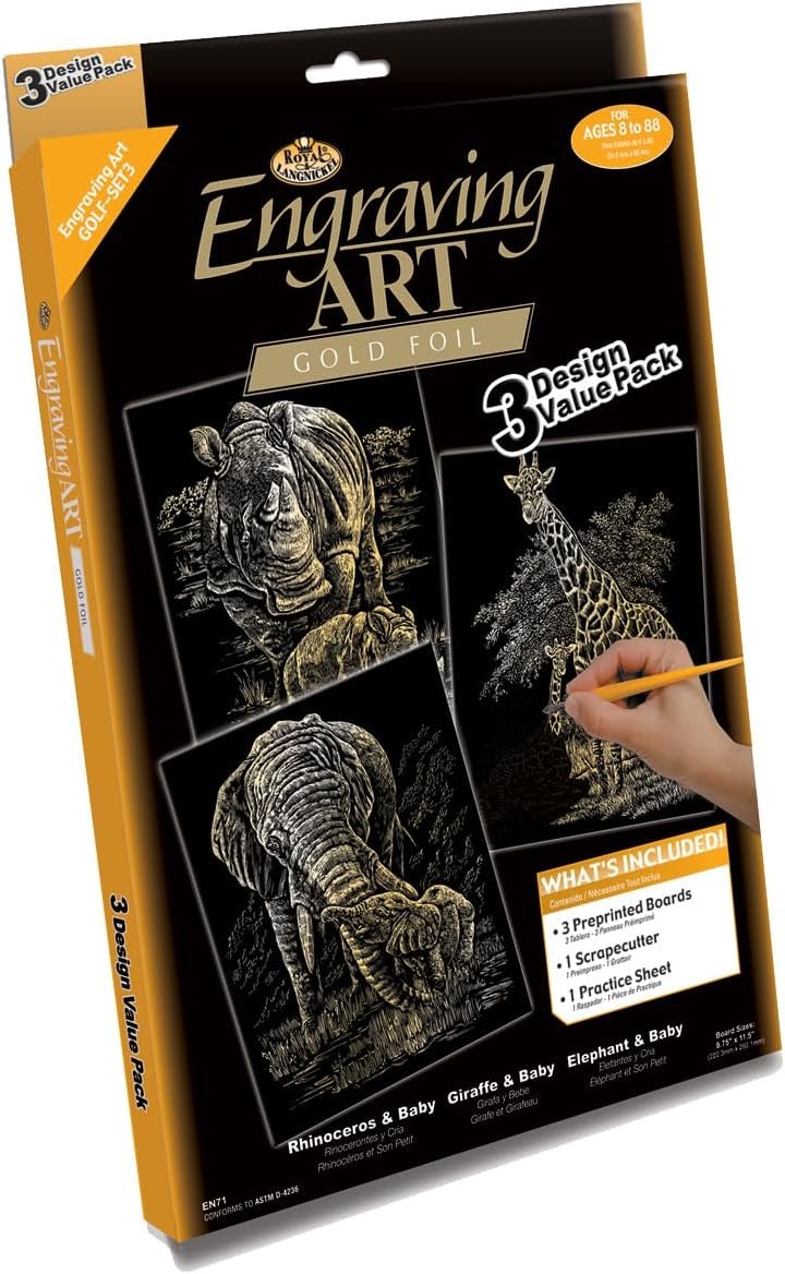 Royal & Langnickel Foil Engraving Art Kit Value Pack 8.75"X11.5", Gold - Grizzly Bears, Rams & Wolves