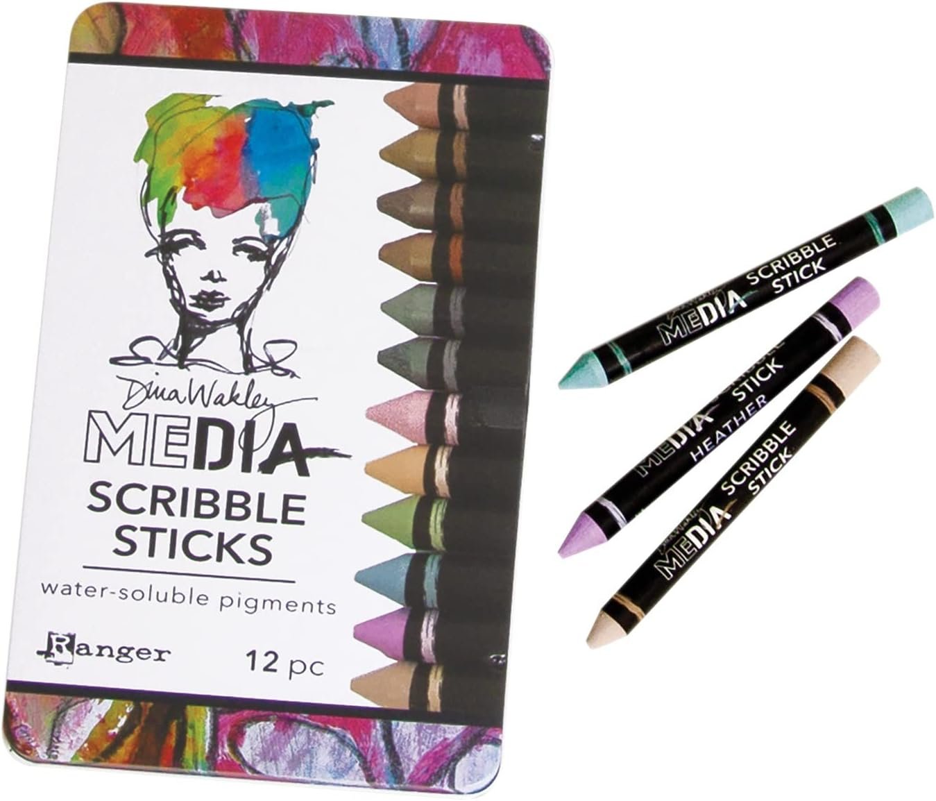 Ranger Dina Wakley Media Scribble Sticks 3 12/Pkg