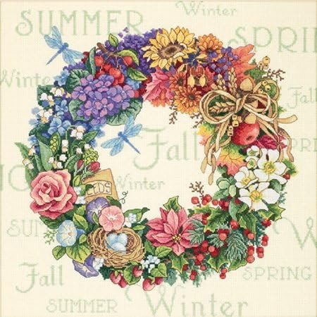 Dimensions 35040 Gold Collection Wreath of All Seasons Counted Cross Stitch K-14X14 18 Count
