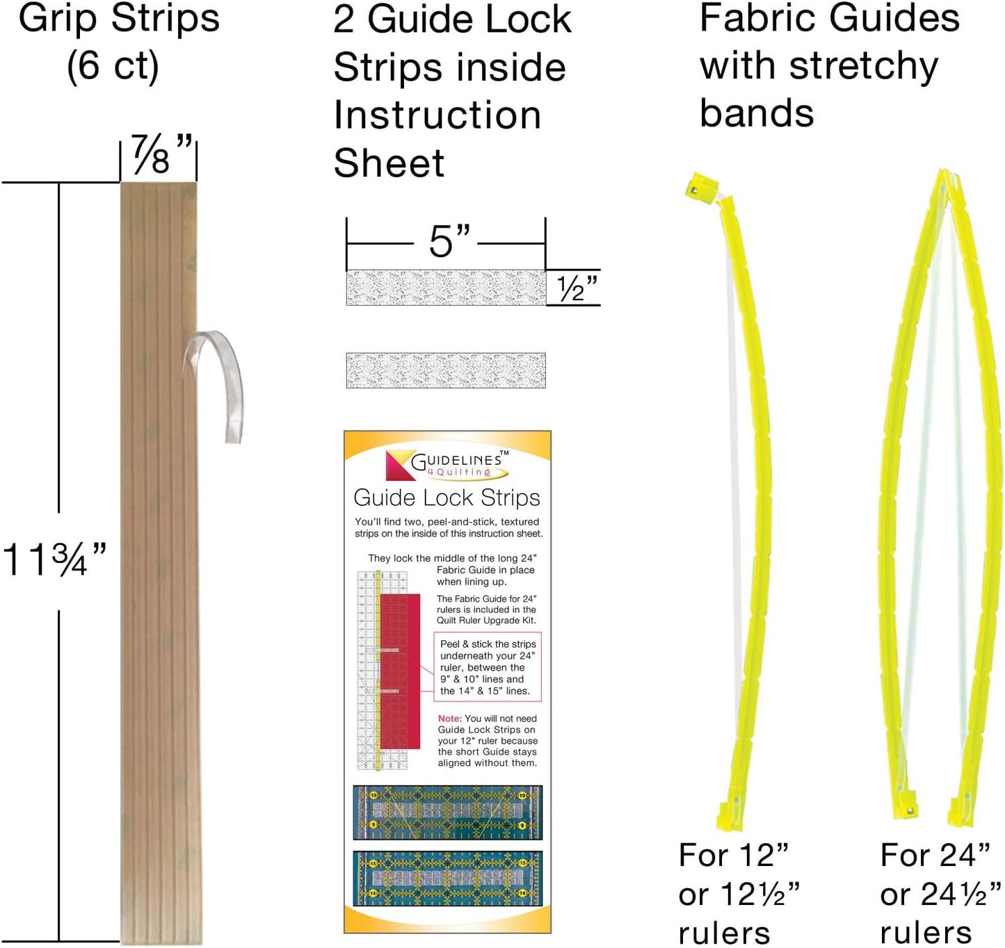 Guidelines4quilting - Quilt Ruler Upgrade Kit - Mistake Proof & Slip Proof Your 12" & 24” Quilt Rulers (or 12½" & 24½") - Cut Faster and More Accurately - for Both Right & Left-Handers