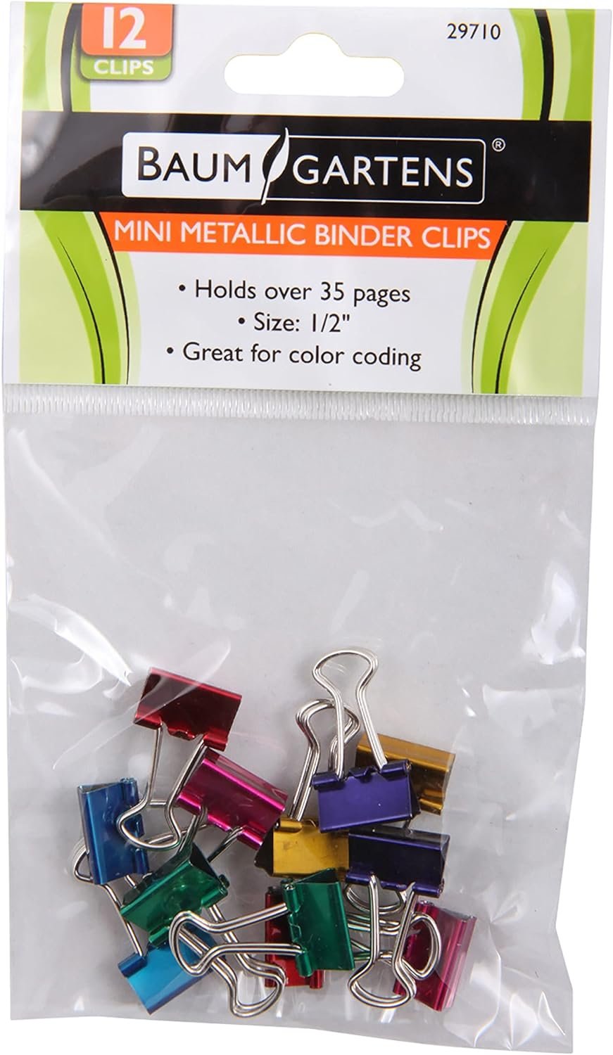 Baumgartens BAU29710 Mini Binder Clips .5" 12/Pkg-Assorted Colors