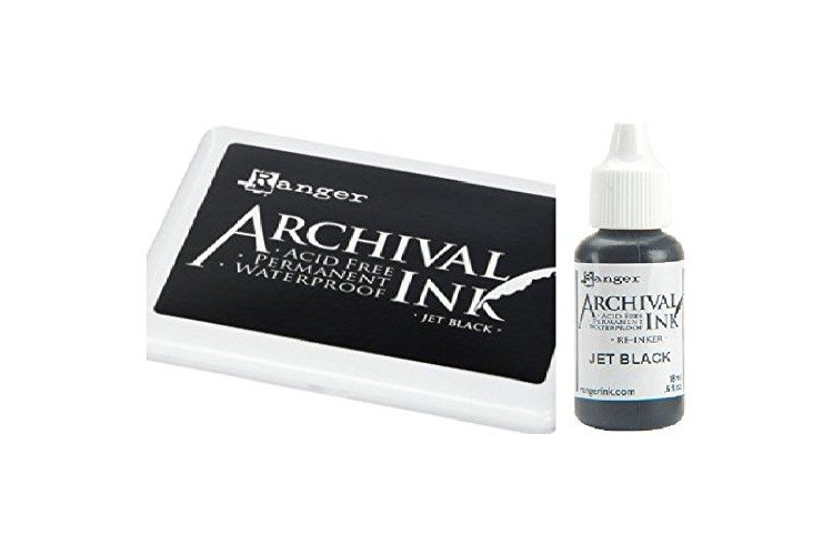 Ranger Archival Jet Black Permanent Dye Ink Stamp Pad & Re-Inker Refill