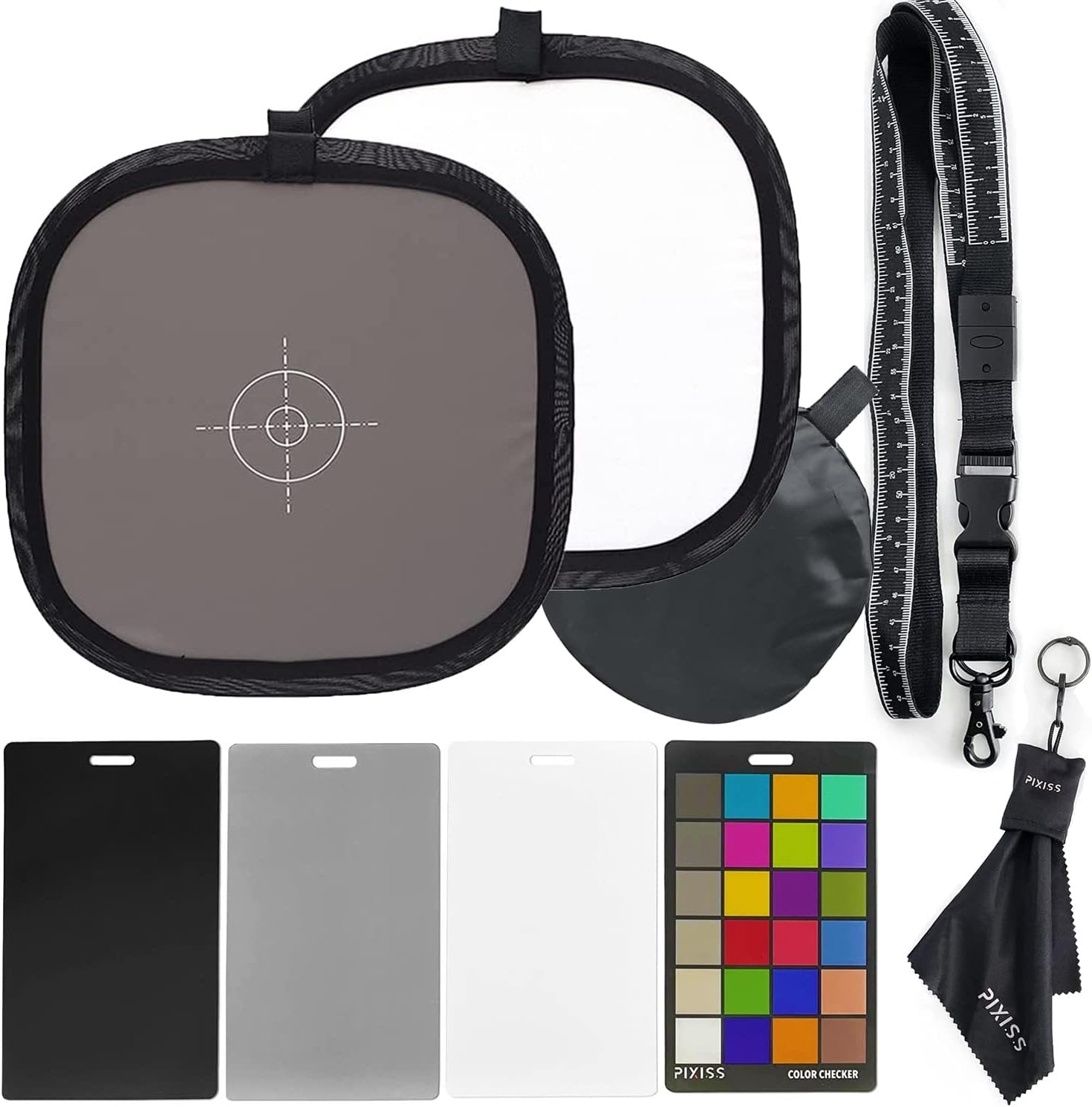 Foldable PU Leather Focus Board 30x30cm, 18% Exposure Grey Reflection Reflector, White Balance Card with Carrying Bag, Double Sided Grey Card and White Balance Disc for Photography