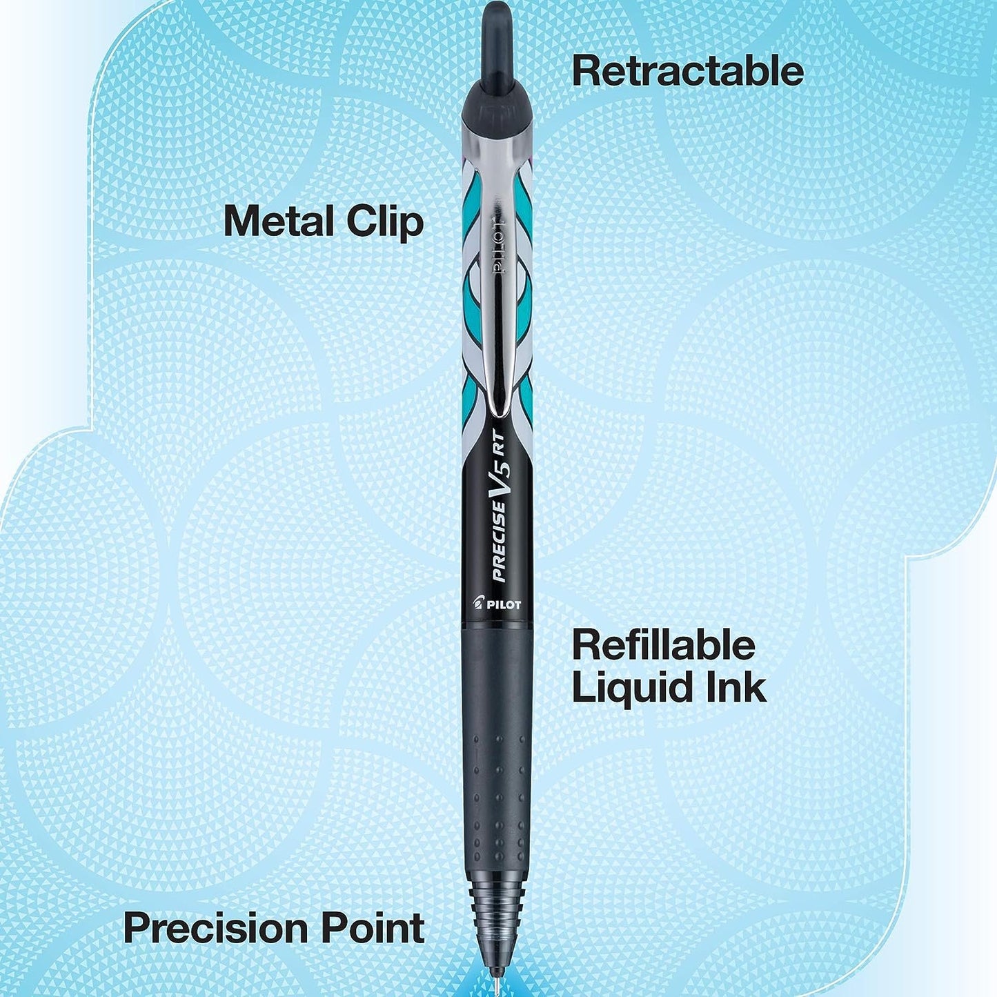 PILOT Precise V5 RT Deco Collection Refillable & Retractable Liquid Ink Rolling Ball Pens