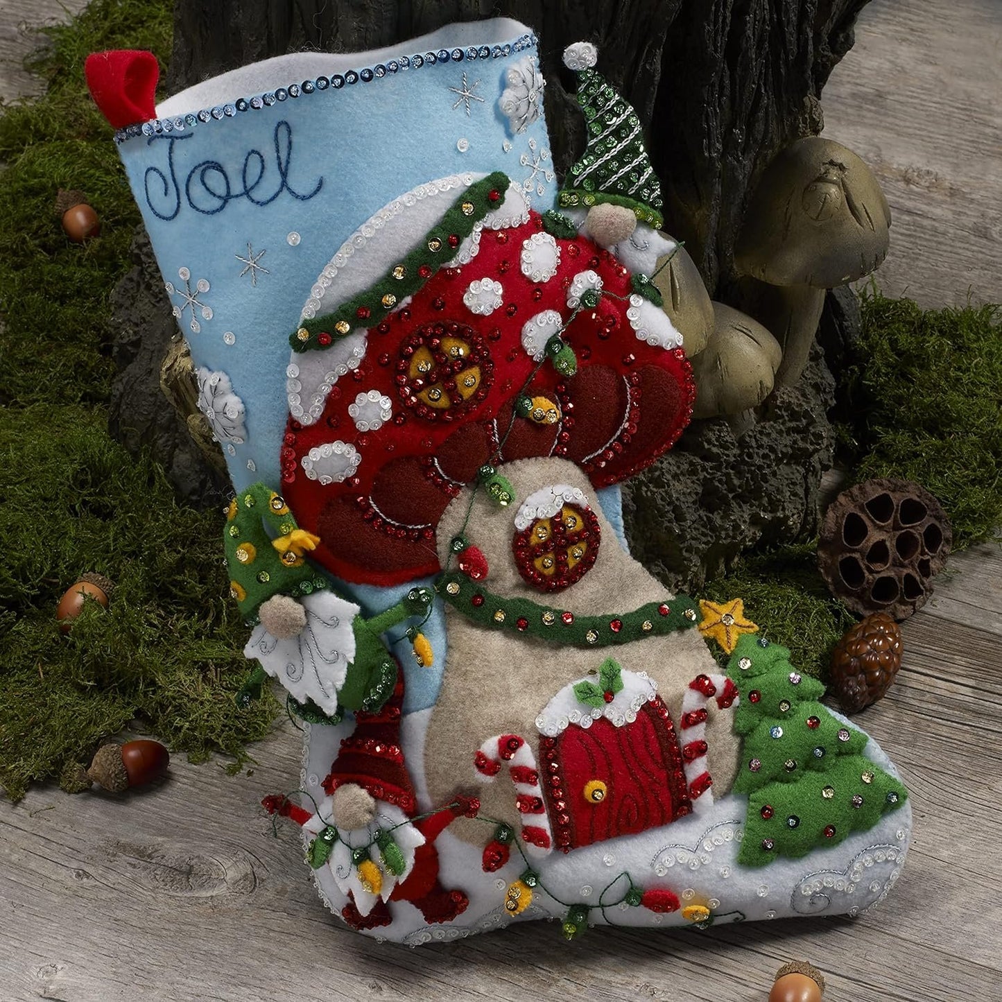 Bucilla Felt Applique 18" Stocking Making Kit, Gnome Christmas, Perfect for DIY Arts and Crafts, 89473E