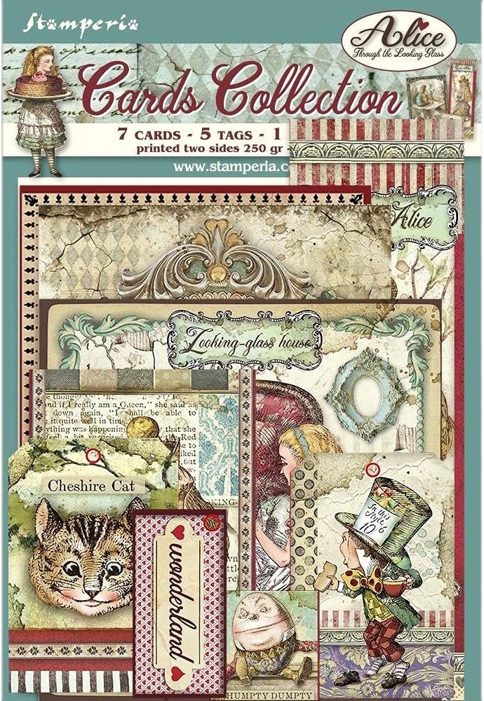 Stamperia International Alice Through The Looking Glass - 8 x 8 Decorative Paper Pad, Backgrounds & Cards - 3 Items