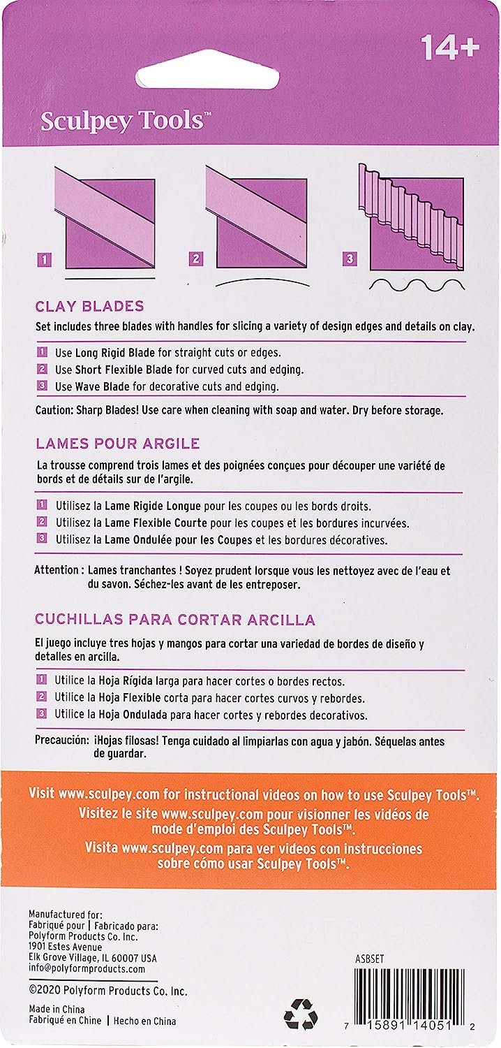 Sculpey Tools Clay Blades, 3 blades included - flexible, wavy and rigid blade, polymer oven-bake clay tool, great for all skill levels and craft projects