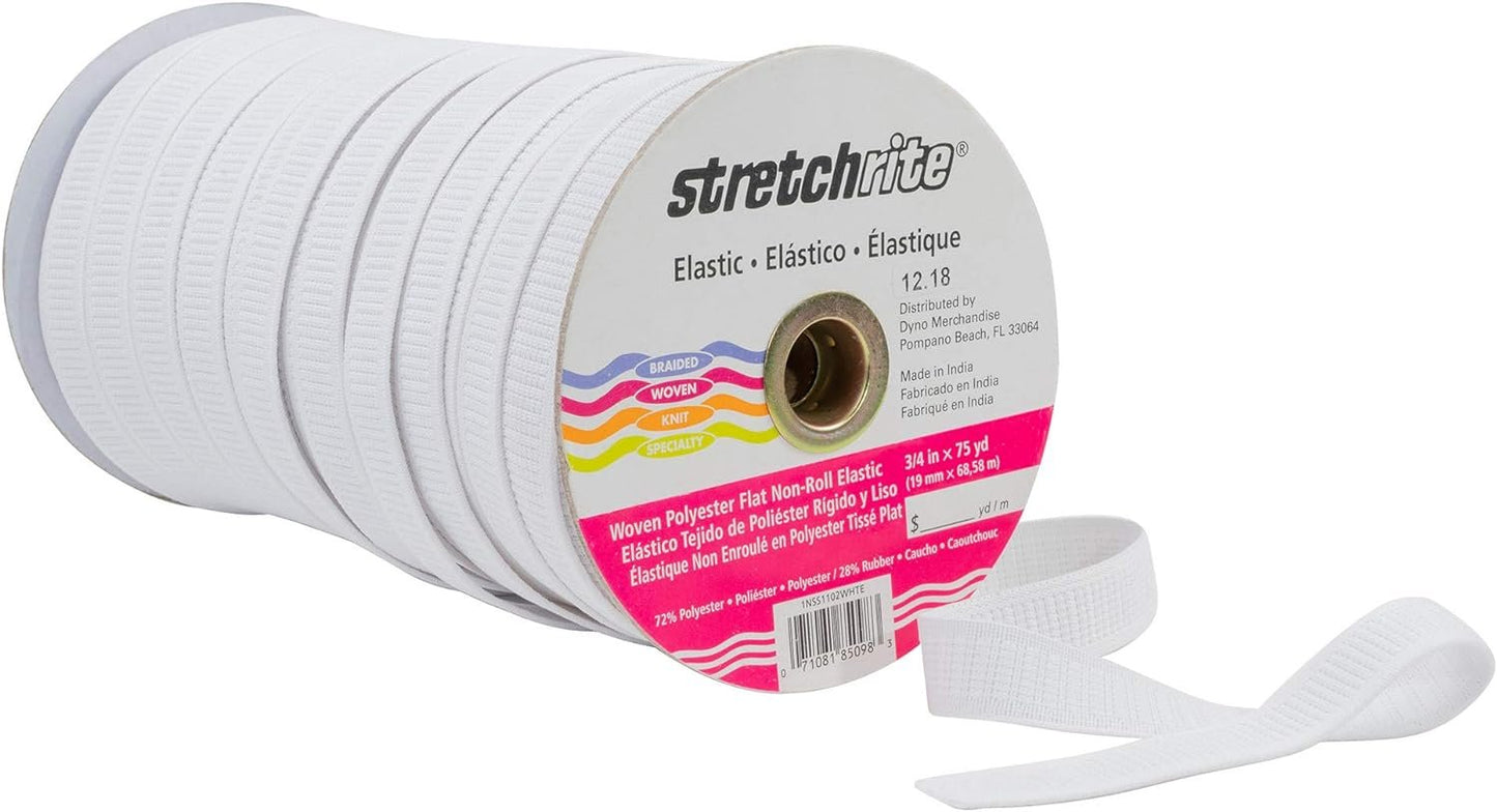 Stretchrite Woven Polyester Elastic Spool, 3/4-Inch by 75-Yard, White
