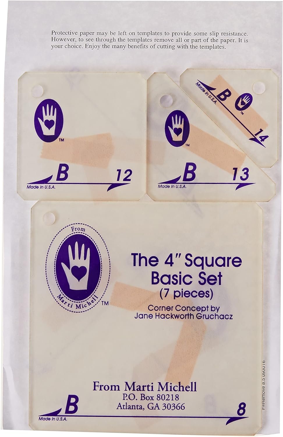 Perfect Patchwork Marti Michell Template PerfectPatchworkTemplateSetB4, Set B-4" Basic Square Set 7/Pkg