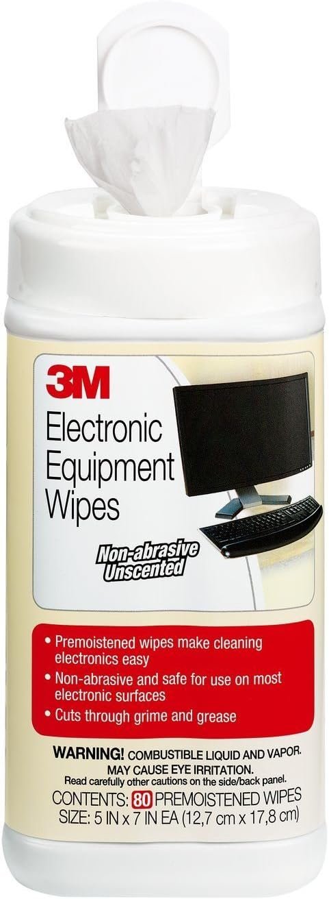 3M Electronic Equipment Cleaning Wipes, 1-Ply, 5.5 x 6.75, Unscented, White, 80/Canister