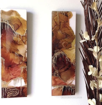 Pixiss Brown Alcohol Ink Set 4 Pack 4oz Bottles with Mini Squeeze Bottles Alcohol Ink for Epoxy Resin Yupo Paper Tumblers Coasters Resin Colorant for Resin Art Supplies