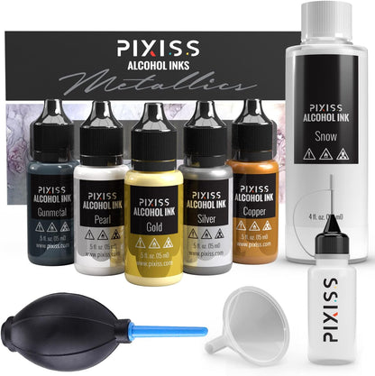 PIXISS Metallic Alcohol Inks, 4oz. Alcohol Ink Snow (White), Applicator Bottle & Funnel