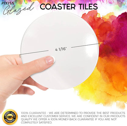 PIXISS Glazed Round Ceramic Coaster/Tiles with Cork Backing - 50PC