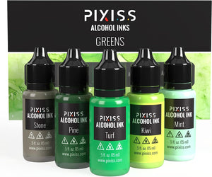 PIXISS Alcohol Ink Set of 5 - Brilliant Green Hues