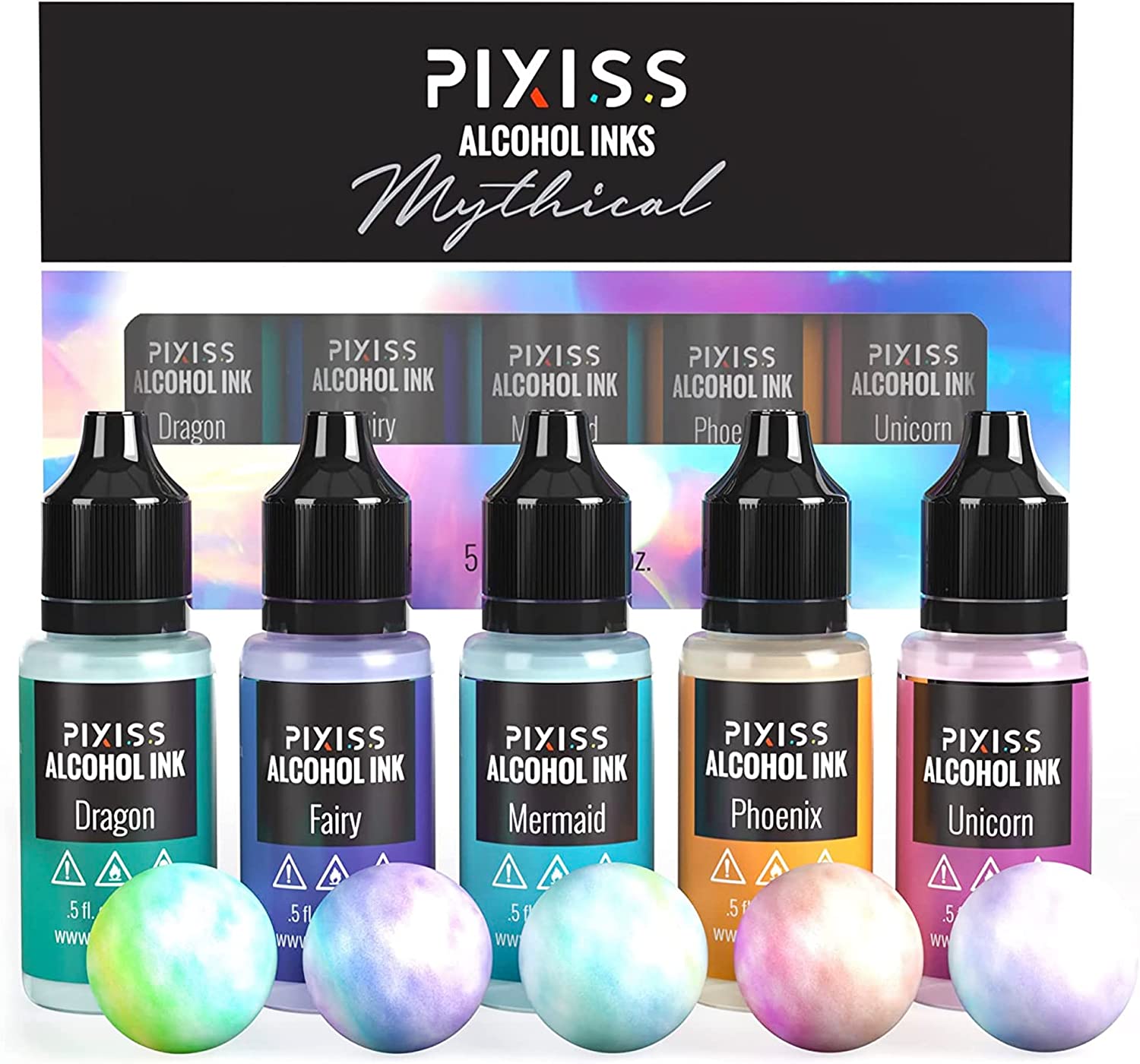 Pixiss Glow in The Dark Alcohol Ink Set - 5 Shades of Brilliantly Glowing Alcohol  Ink for