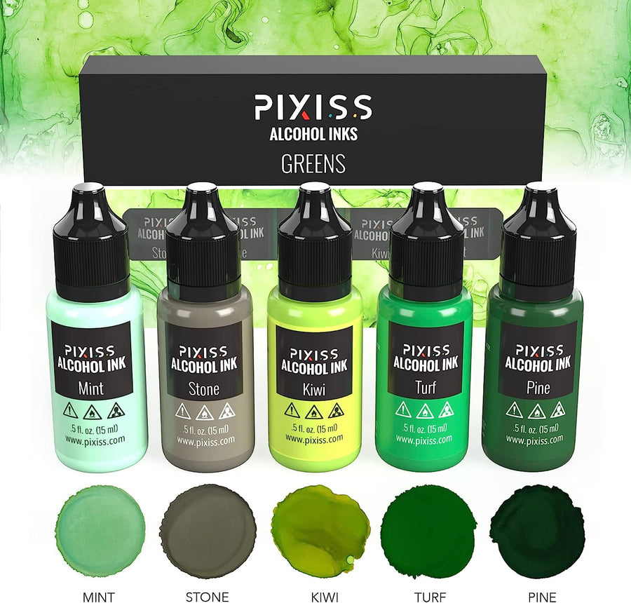 Pixiss Glow in The Dark Alcohol Ink Set - 5 Shades of Brilliantly Glowing  Alcohol Ink for