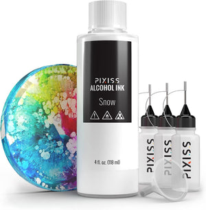 PIXISS 4oz. Alcohol Ink -Snow (White) with Applicator Bottles and Funnel