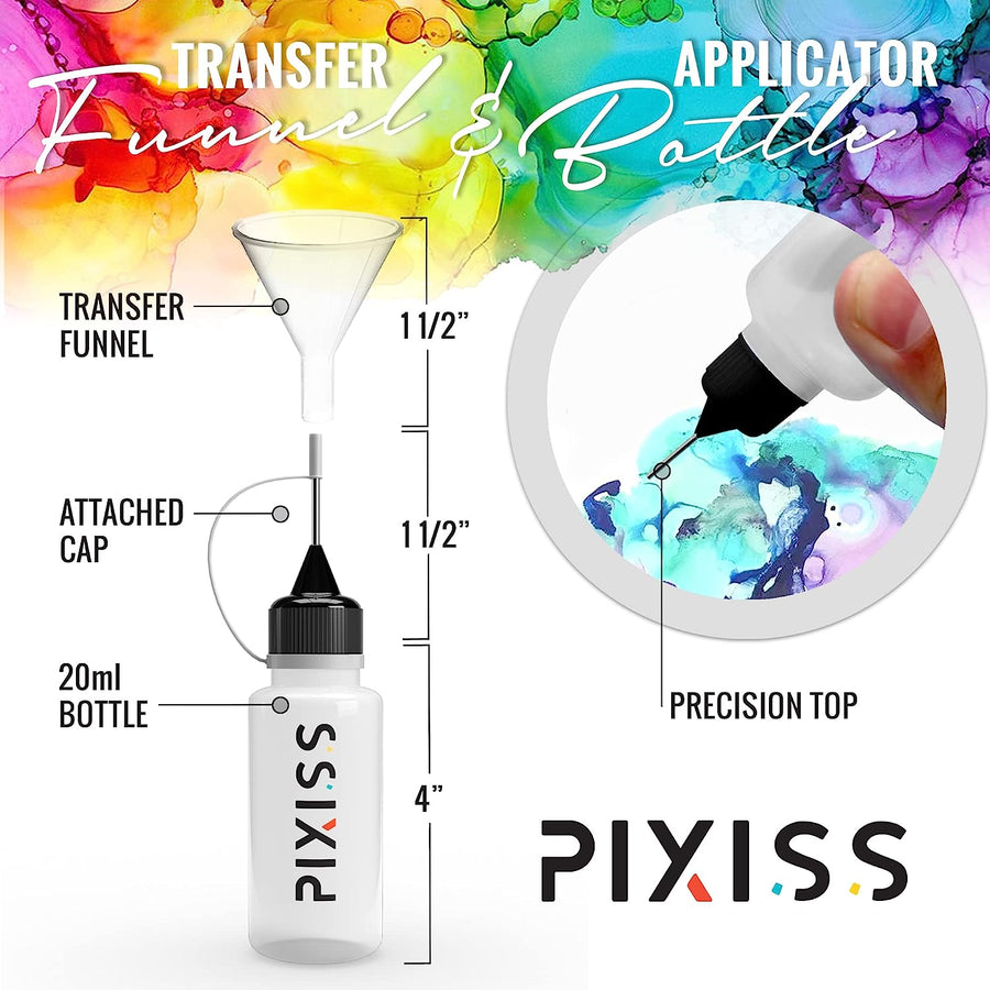 PIXISS Metallic Alcohol Inks, 4oz. Alcohol Ink Snow (White), Applicator Bottle & Funnel